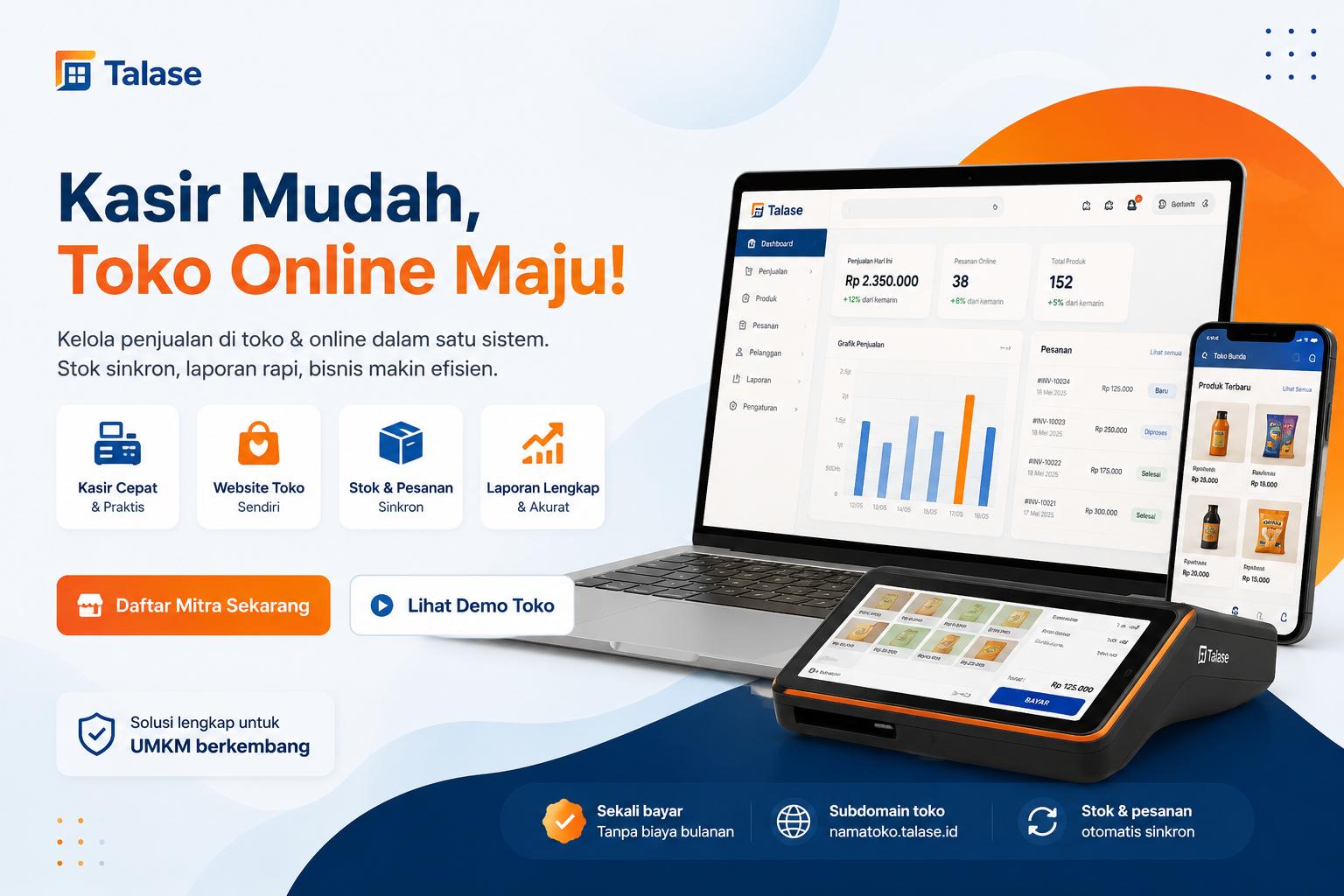 Ilustrasi Talase aplikasi kasir dan website toko online